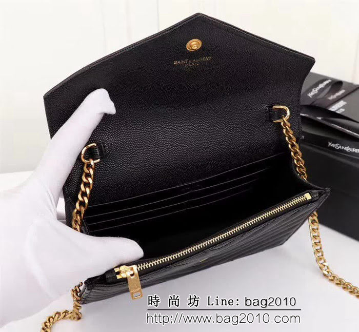 YSL聖羅蘭 專櫃最新V紋皮 金色五金扣 可拆卸鏈條 小挎包 27720 YAS1269